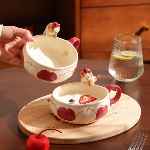  Bát Gốm Mèo Táo Đỏ 