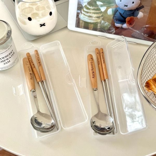  Bộ Thìa Đũa Inox Cán Gỗ Lovely Kitty 