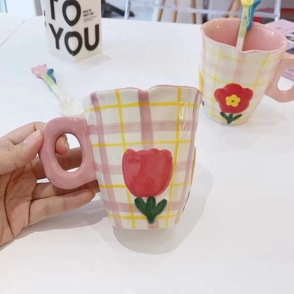  Cốc Sứ Hoa Tulip Vẽ Tay 