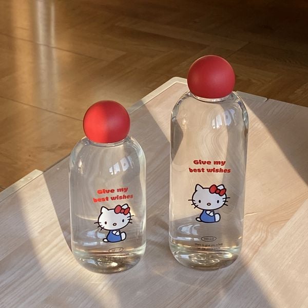  Bình Nước Thủy Tinh Nắp Bi Đỏ 