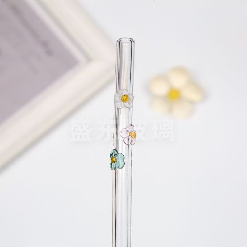  Ống Hút Thủy Tinh Cong Charm Hoa Quả 