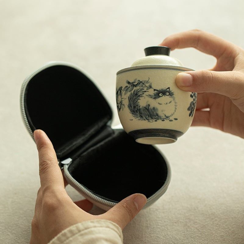  Bộ Ấm Trà Cầm Tay Du Lịch Mèo Mun 