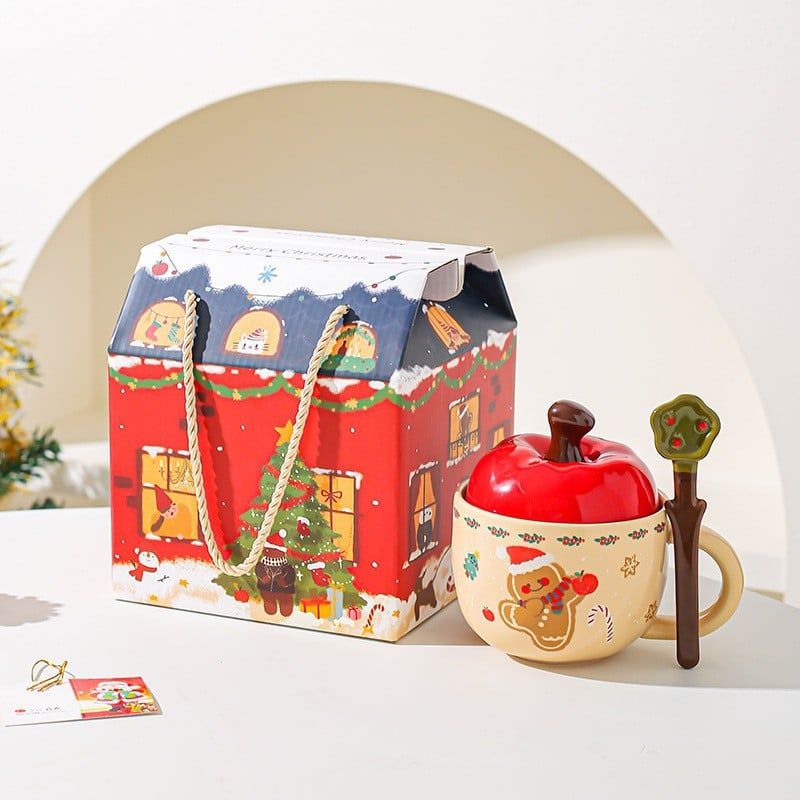  Set Tách Quả Táo Giáng Sinh (Kèm Nắp Và Thìa) 