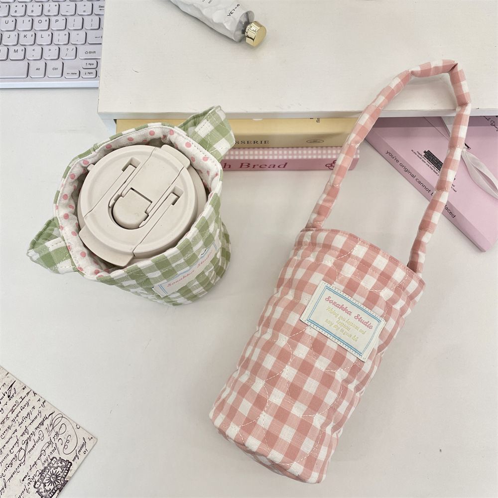  Túi Đựng Cốc - Túi Đựng Bình Nước Caro Pastel 