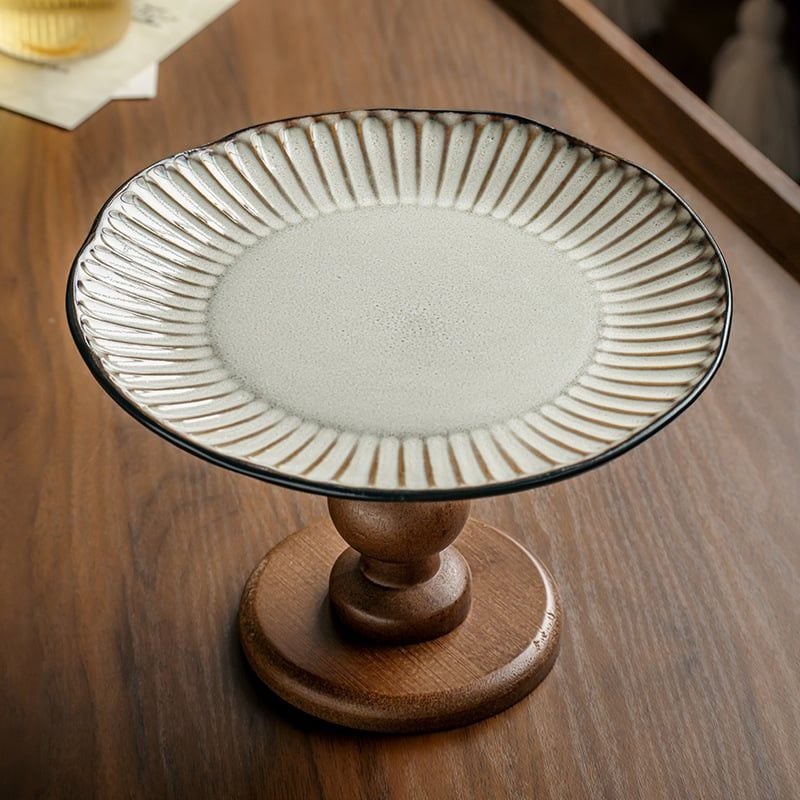  Đĩa Men Gốm Vân Quạt Đế Gỗ 