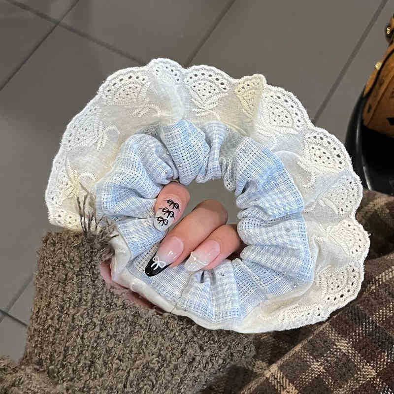  Scrunchie Caro Xanh Phối Ren 