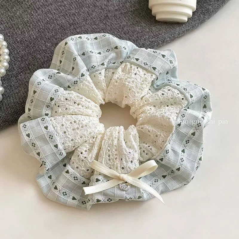  Scrunchie Caro Xanh Phối Ren 