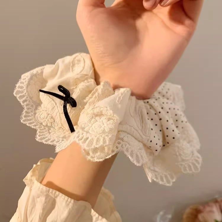  Scrunchie Nơ Chấm Bi Đen Trắng 