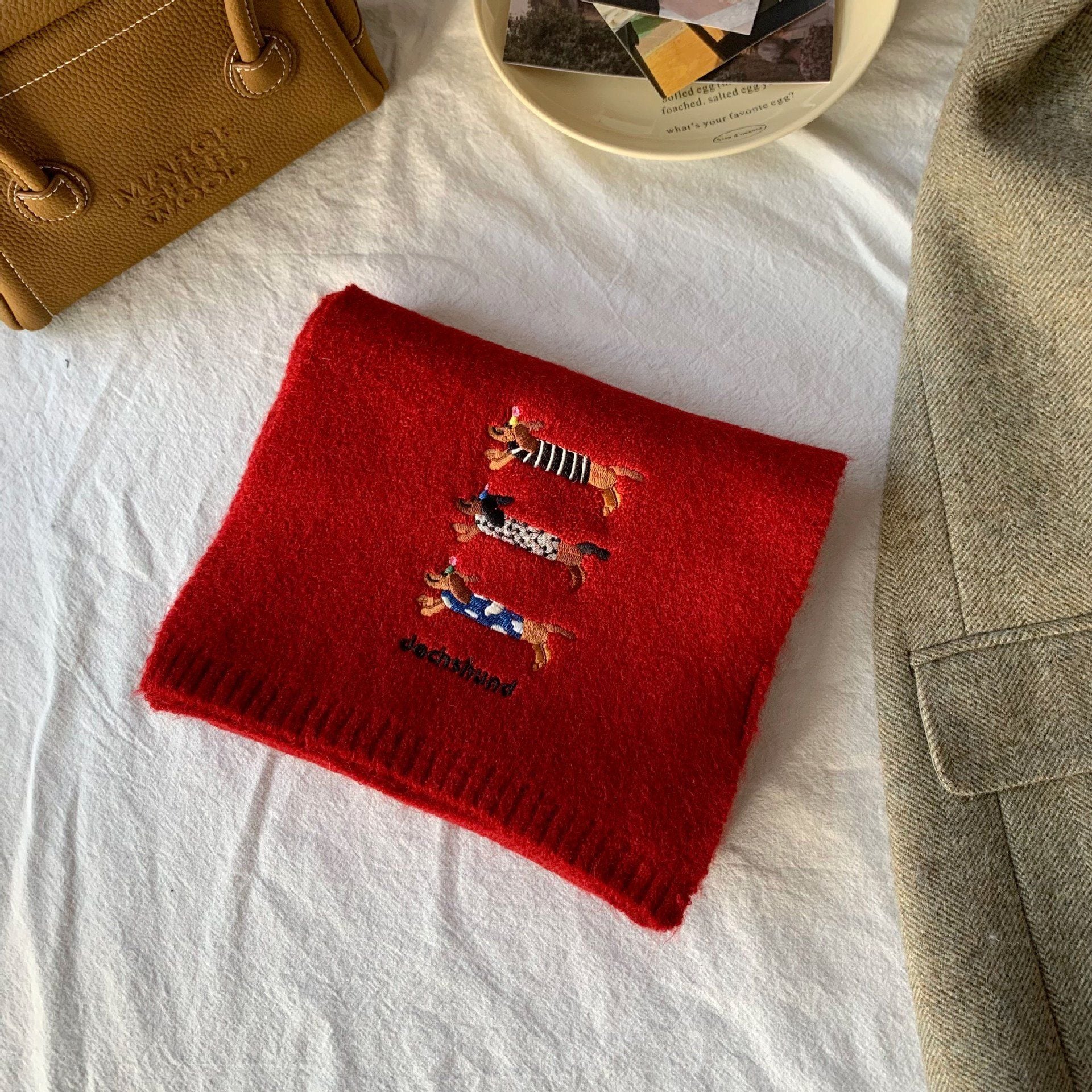  Khăn Len Thêu 3 Chú Cún 