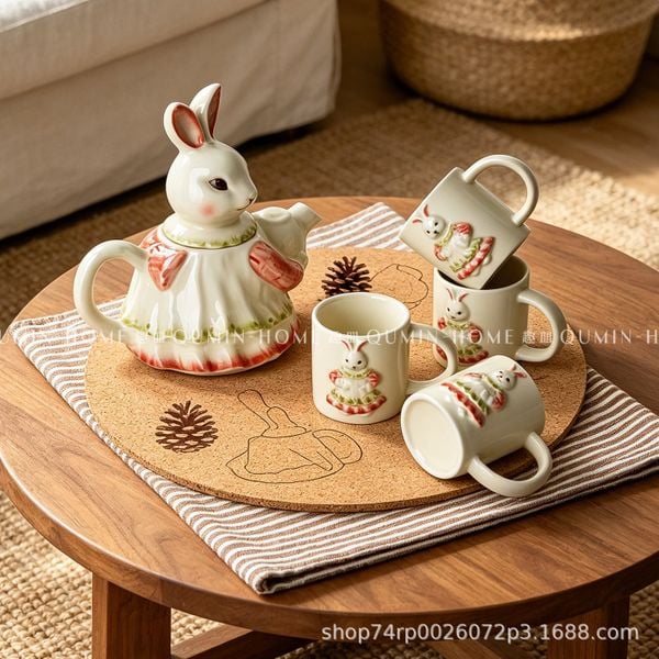  Bộ Ấm Trà Thỏ In Nổi 