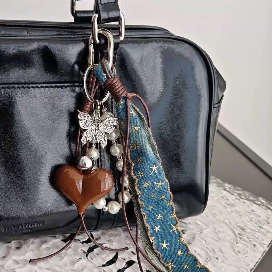  Móc Treo Denim Trái Tim Xanh Ngọc 