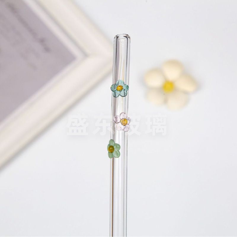  Ống Hút Thủy Tinh Cong Charm Hoa Quả 