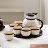  Bộ Ấm Trà Gốm Họa Tiết Mây Đan (Kèm Khay) 