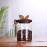  Hũ Thủy Tinh Nắp Gỗ Lá Nhỏ 