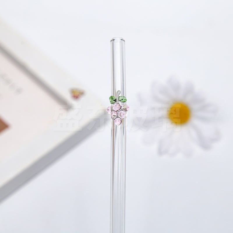  Ống Hút Thủy Tinh Cong Charm Hoa Quả 
