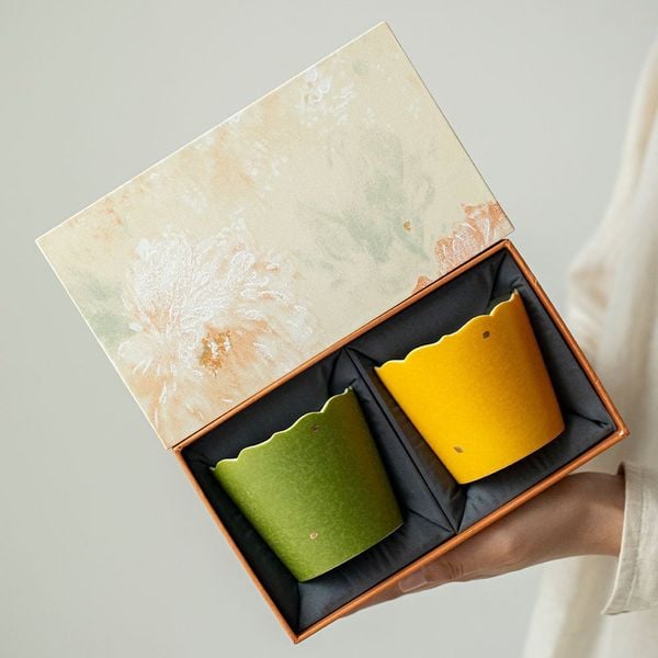  Set 2 Cốc Uống Cà Phê Xanh Vàng 