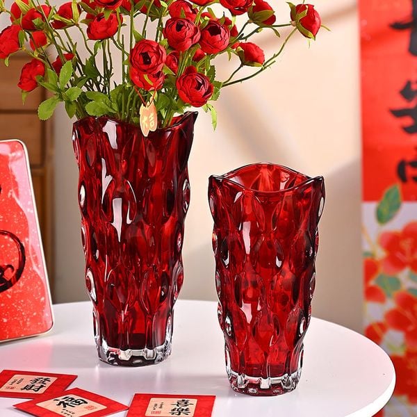  Bình Hoa Thủy Tinh Ruby Đỏ 