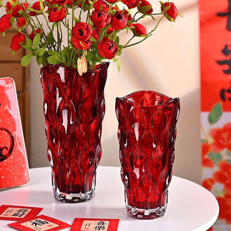  Bình Hoa Thủy Tinh Ruby Đỏ 
