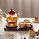  Bộ Ấm Trà Quả Táo Thủy Tinh (Kèm Khay Và Bếp Đun) 