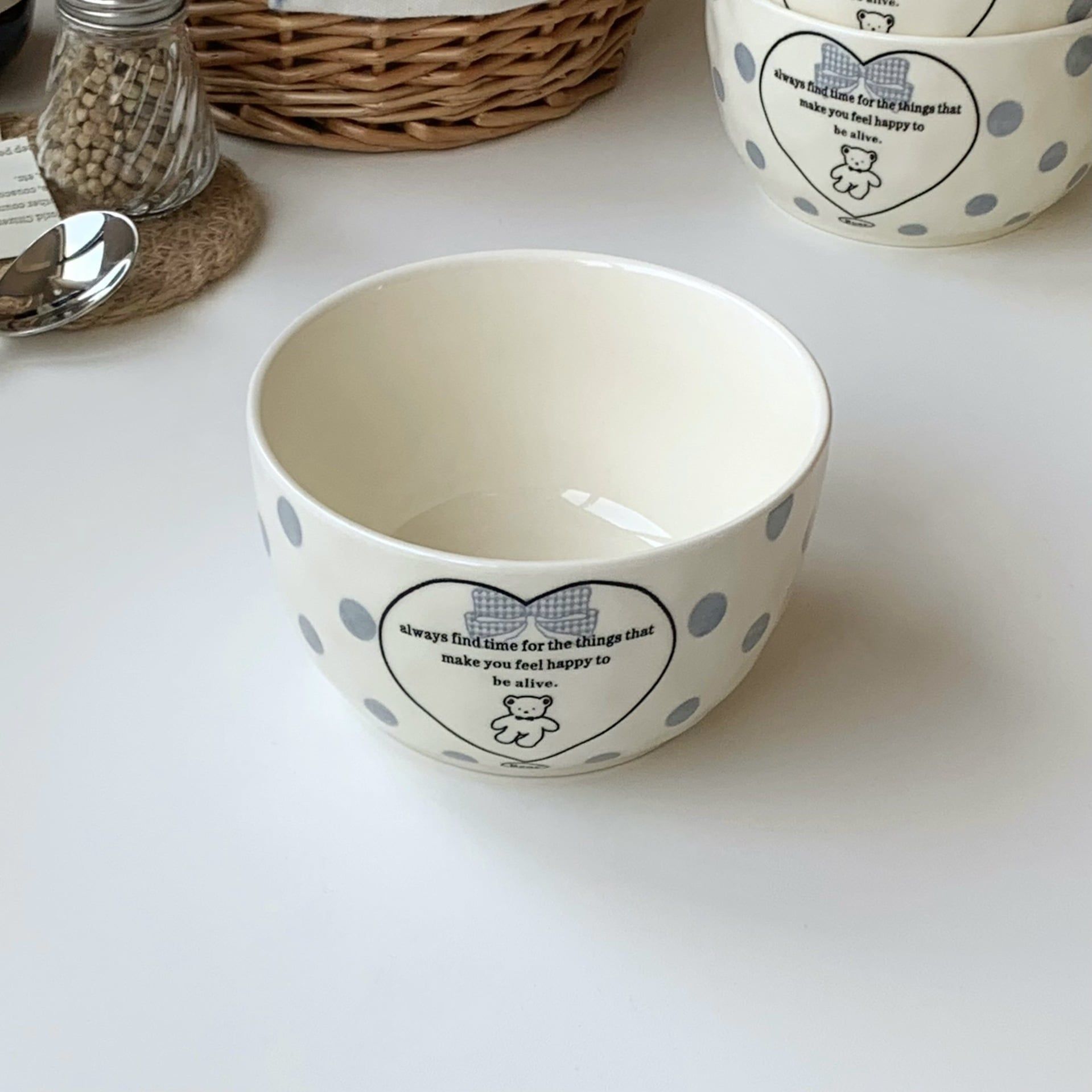  Bộ Đồ Ăn Hình Gấu Chấm Bi Xanh 