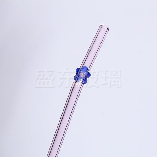  Ống Hút Thủy Tinh Cong Charm Hoa Màu Sắc 