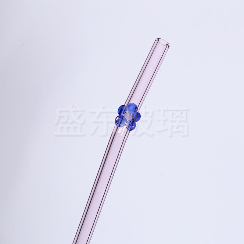  Ống Hút Thủy Tinh Cong Charm Hoa Màu Sắc 