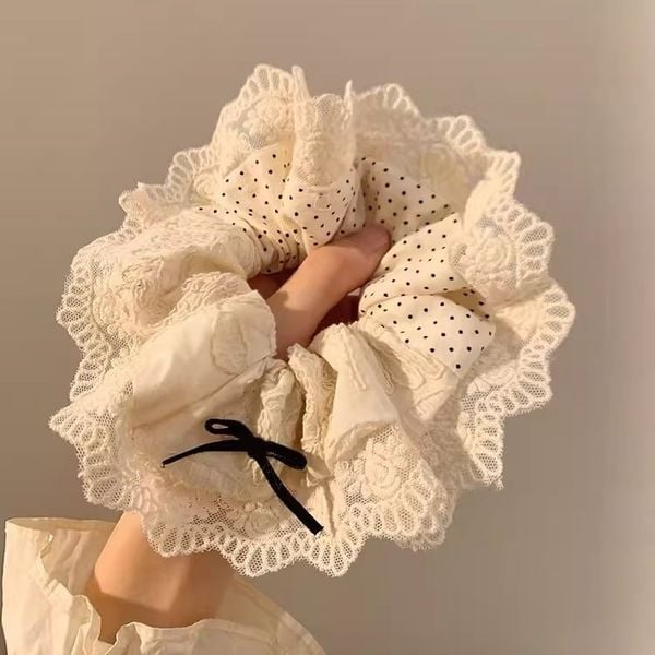  Scrunchie Nơ Chấm Bi Đen Trắng 