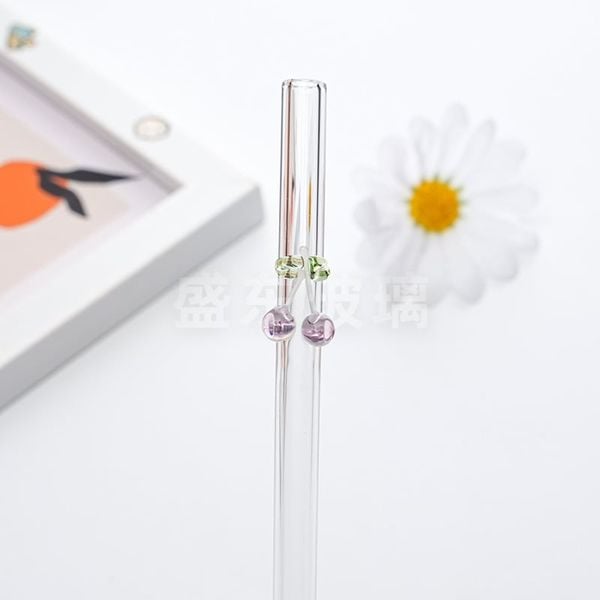  Ống Hút Thủy Tinh Cong Charm Hoa Quả 