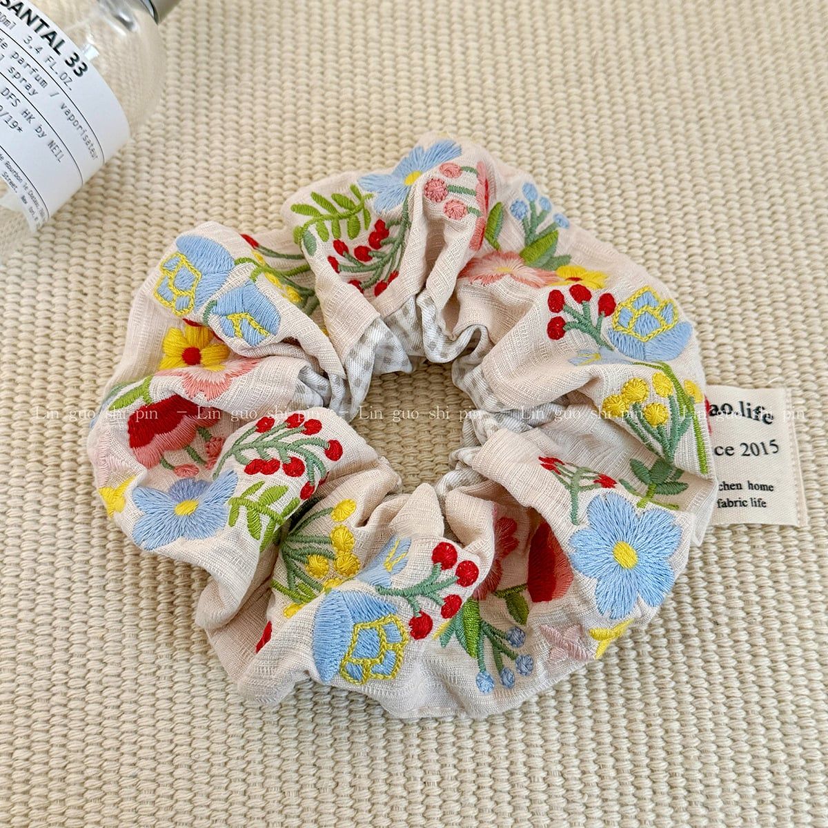  Scrunchie Vải Thêu Hoa 
