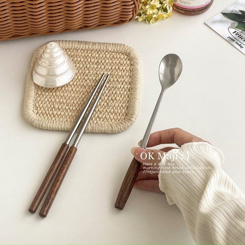  Thìa Cafe Cán Gỗ Nâu Tối 