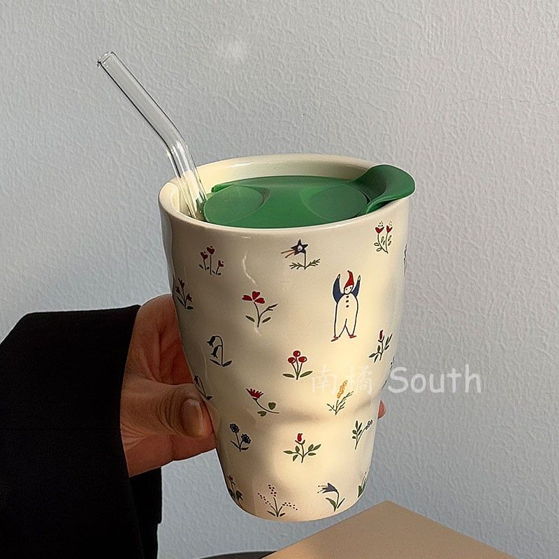  Cốc Gốm Hoa Nhí (kèm ống hút) 