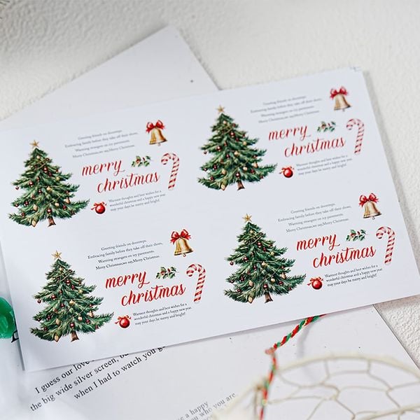  Sticker Merry Christmas Hình Chữ Nhật Lớn (1 Tờ - 4 Miếng) 
