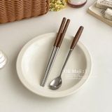  Thìa Cafe Cán Gỗ Nâu Tối 