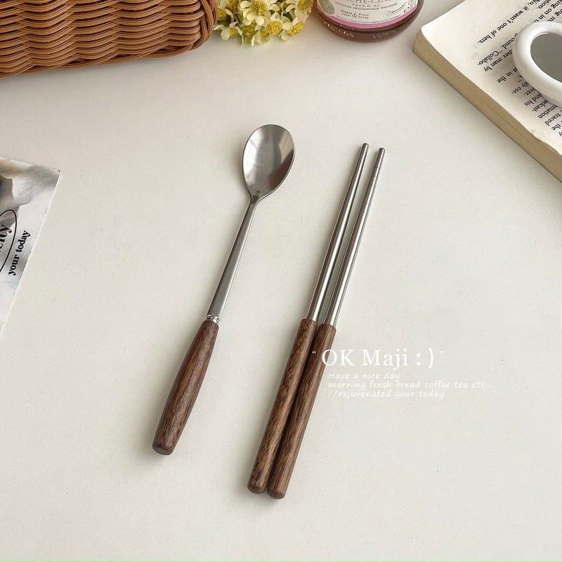  Thìa Cafe Cán Gỗ Nâu Tối 