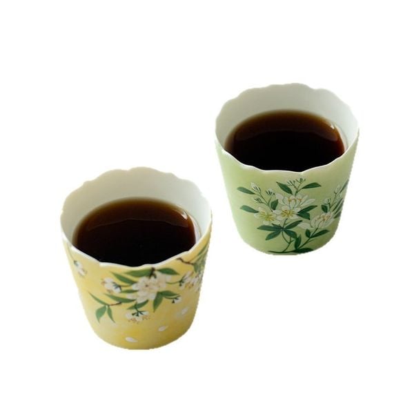  Set 2 Tách Trà Vẽ Tay Hoa Trắng 
