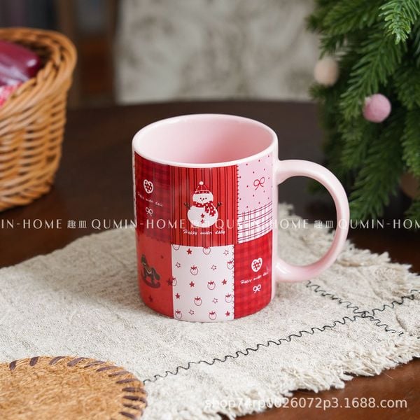  Cốc Giáng Sinh Kẻ Ô Đỏ Hồng Người Tuyết 