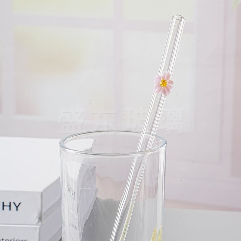  Ống Hút Thủy Tinh Cong Charm Hoa Quả 