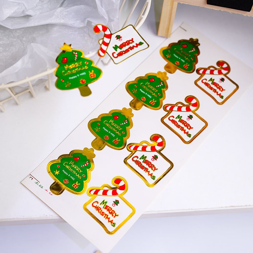  Sticker Merry Christmas Cây Thông, Kẹo Gậy (1 Tờ - 8 Miếng) 