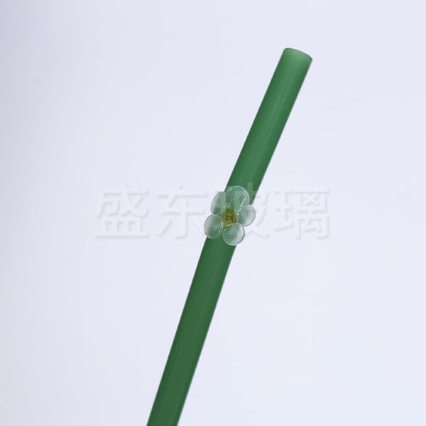  Ống Hút Thủy Tinh Cong Charm Hoa Màu Sắc 