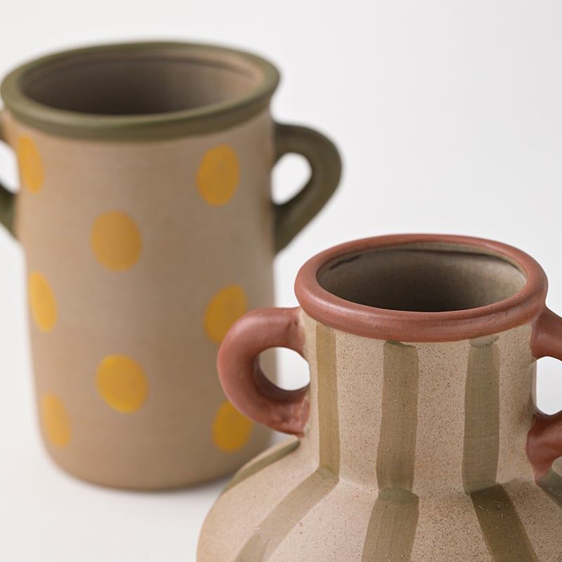  Bình Gốm Vintage Sọc Nâu 