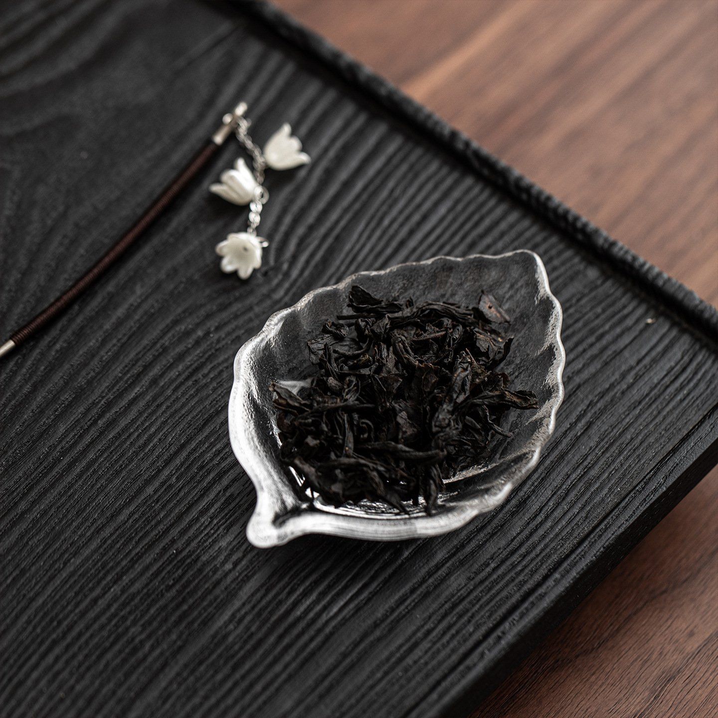  Đĩa Lá Thủy Tinh Kèm Muỗng Khuấy 