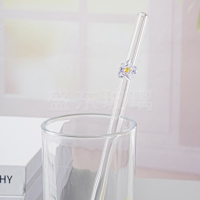 Ống Hút Thủy Tinh Cong Charm Hoa Quả 