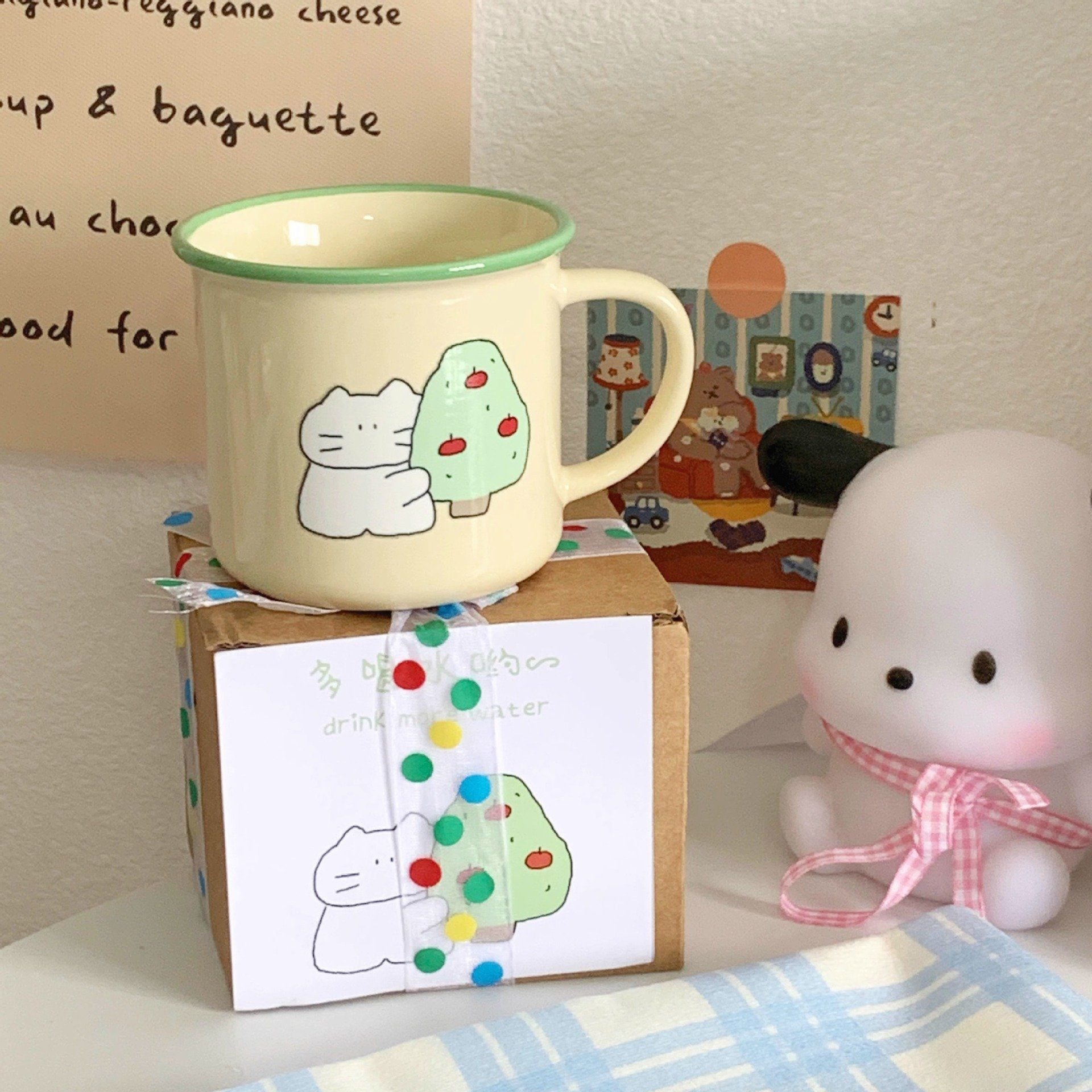  Cốc Gốm Mèo Ôm Cây 