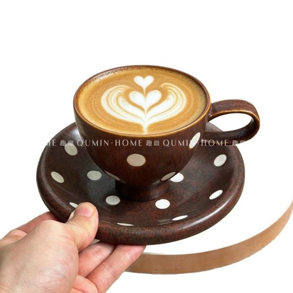  Set Cốc Nâu Chấm Bi Retro 