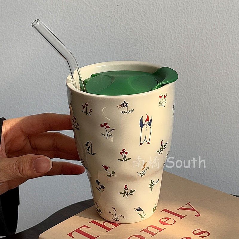  Cốc Gốm Hoa Nhí (kèm ống hút) 