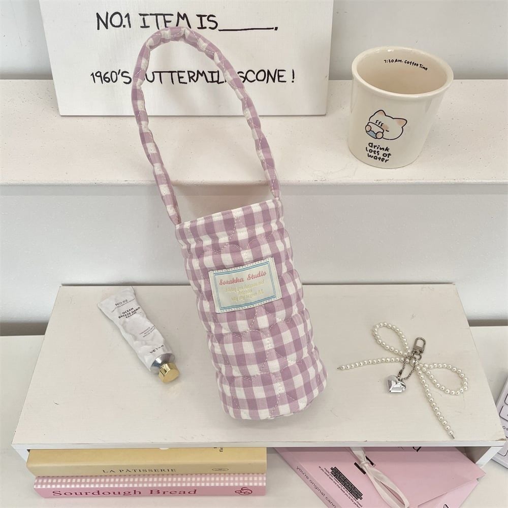  Túi Đựng Cốc - Túi Đựng Bình Nước Caro Pastel 