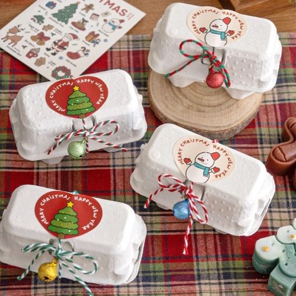  Sticker Trái Tim Merry Christmas Happy New Year (1 Tờ - 6 Miếng) 