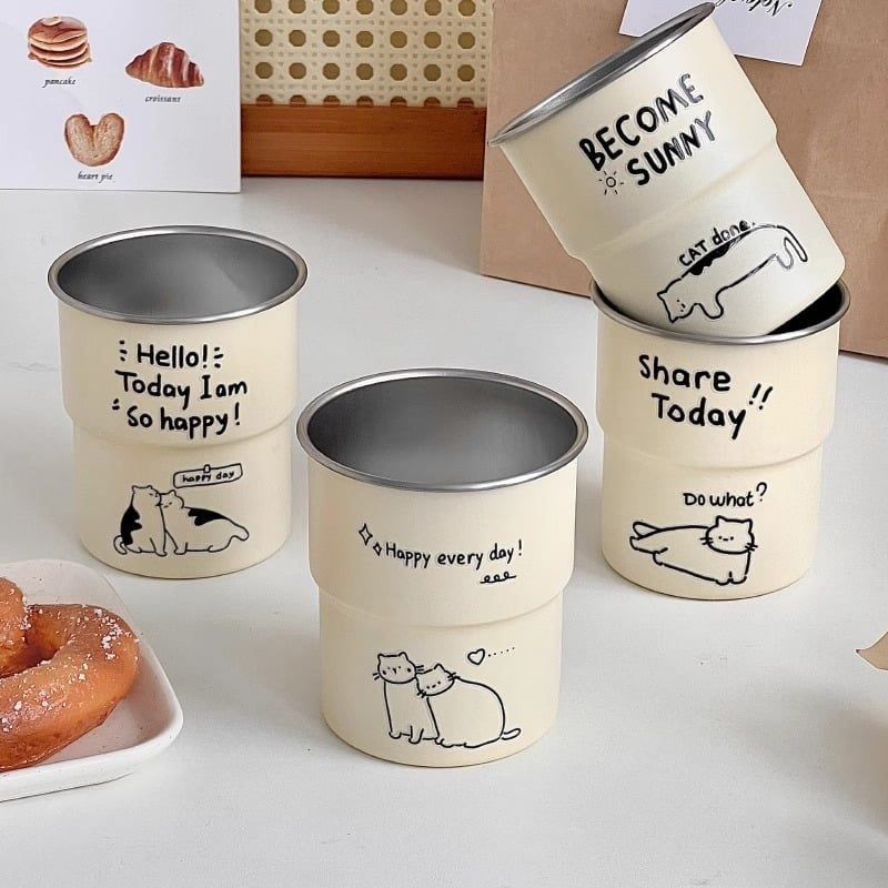  Cốc Du Lịch Hình Mèo Graffiti Dễ Thương 