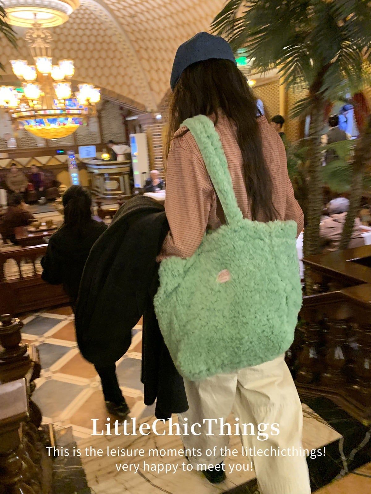  Túi Tote Lông Mềm Xanh Mint 