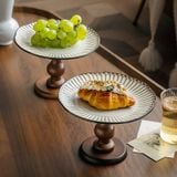  Đĩa Men Gốm Vân Quạt Đế Gỗ 